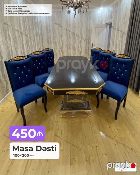 Masa dəsti – 100×200 sm - Masa mexanizmi: Açıqlmayan (sabit) - Stul — Bakı