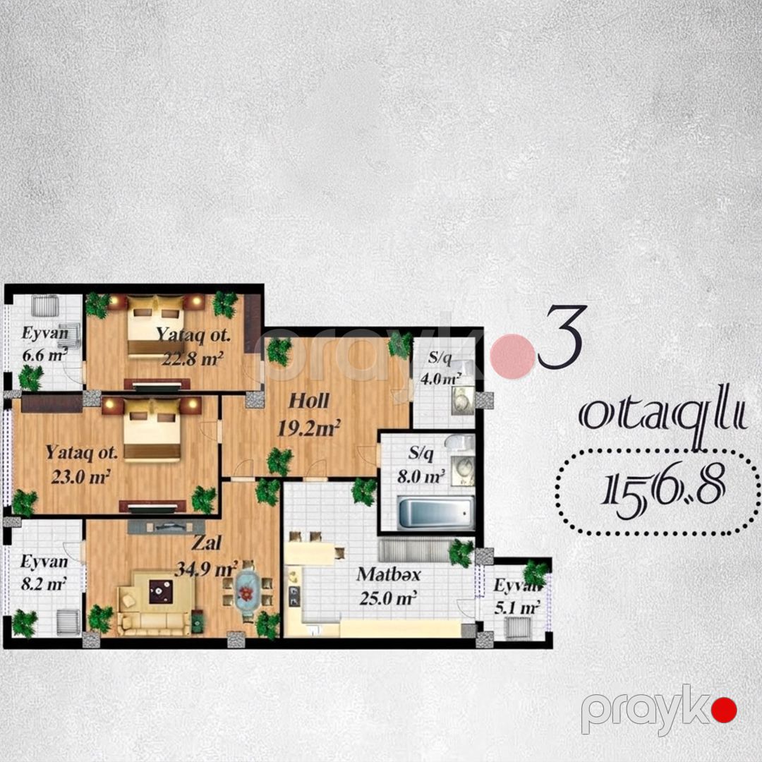 Satılır 3 otaqlı yeni tikili 157 m² — Mənzil, Bakı (2)