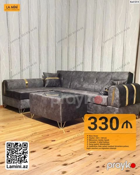 Künc divan dəsti – Kod: 5314 - Ölçülər: 260 160 sm - Mexanizm — Bakı