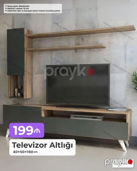 Televizor altlığı və divar rəfləri dəsti - Ölçülər: 40 50 160 sm — Bakı