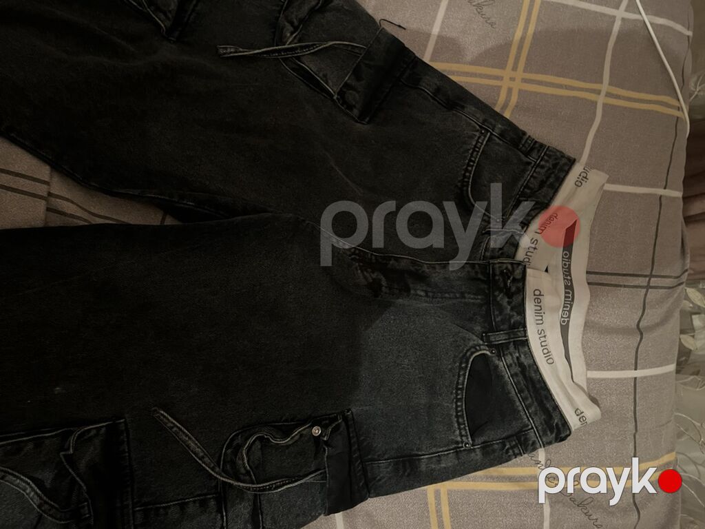 Qara rəngdə unisex cargo cins şalvar - Material: sıx denim (cins) — Jins, Bakı (2)