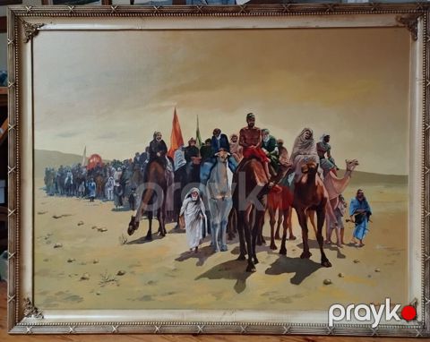 Rəsm əsəri – kətan üzərində yağlı boya, çərçivəli. Təsvir: Səhrada — Şəki