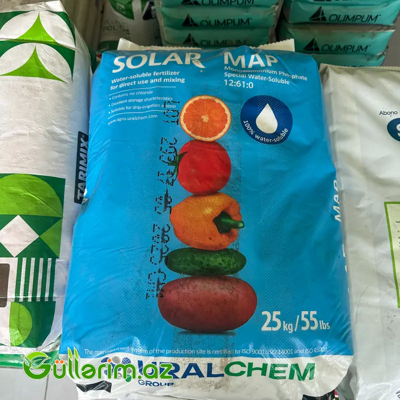 Suda Tam Həll Olan Fosforlu Gübrə - 25 kq Solar MAP 12:61:0 – Uralchem) — Bakı