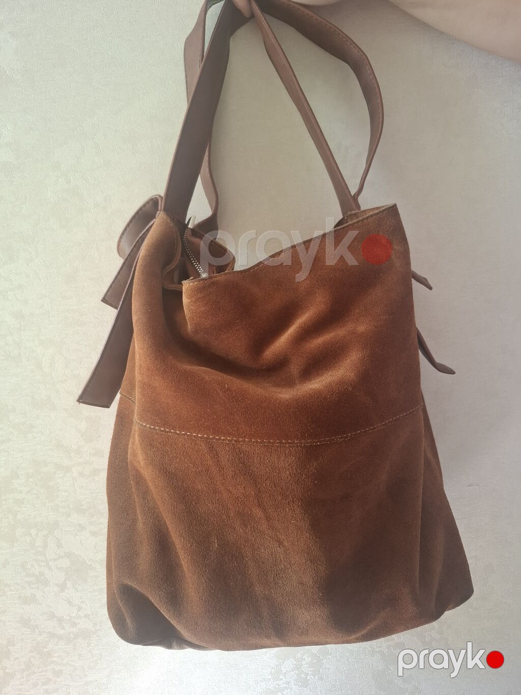 Qəhvəyi süet çiyin çantası marka Derimod - Material: Süet gövdə, alt — Çantalar, çamadanlar, cüzdanlar, Bakı (2)