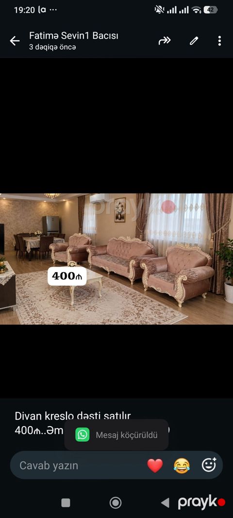 Divan kreslo dəsti satılır 400₼. Əmircan. 1852. Fatimə99 — Bakı