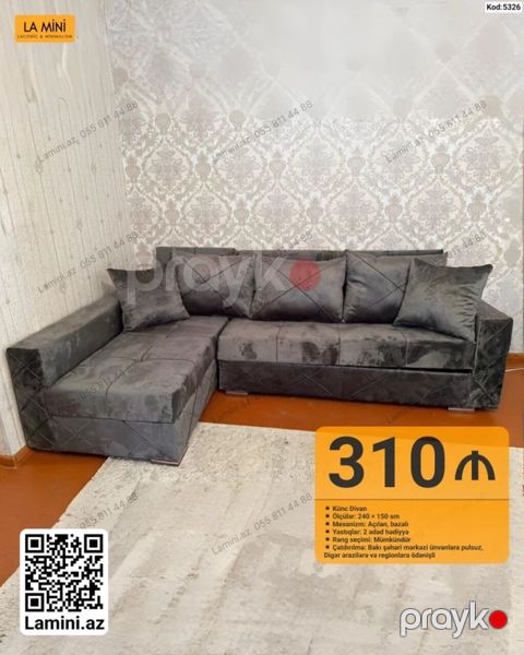 Künc divan – Kod: 5326 - Ölçülər: 240 150 sm - Mexanizm: Açılan — Bakı