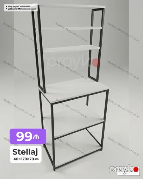 Stellaj – 40×170×70 sm - Minimalist, müasir dizayn: qara metal karkas — Bakı
