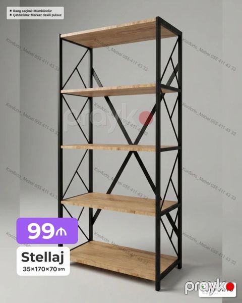 Sənaye üslubunda metal çərçivəli rəf sistemi – “Stellaj”. - Ölçü: 35 — Bakı