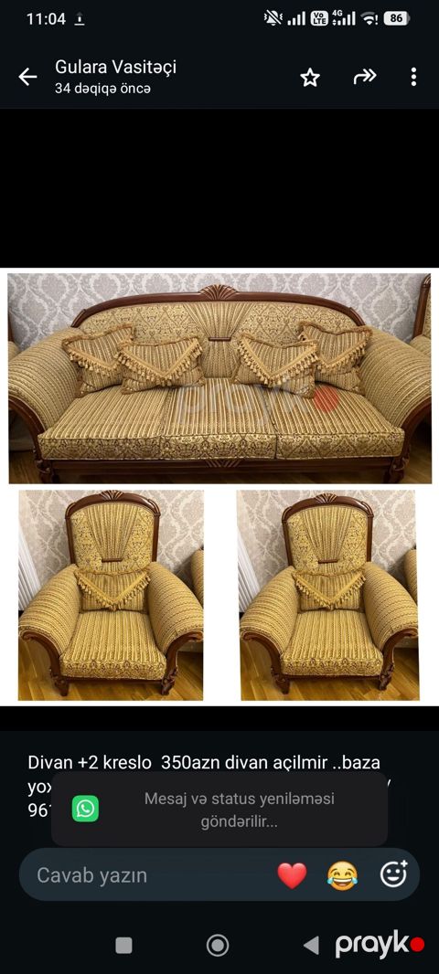 Divan +2 kreslo 350azn divan açilmir baza yoxdu. Ünvan:Ayna — Bakı