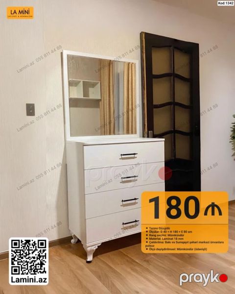 Ağ rəngdə termogüzgülü komod - Model kodu: 1342 - Termo güzgülü — Bakı