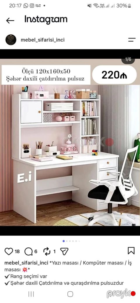 Yazı/kompüter/iş masası - Ölçü: 120×160×50 sm - Rəng seçimi mövcuddur — Mehdiabad
