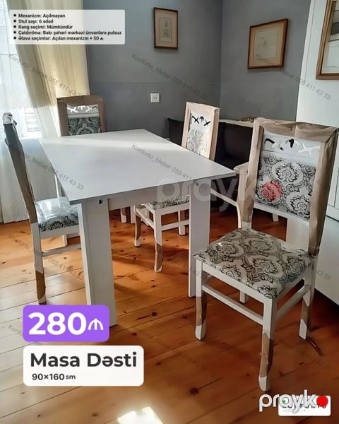 Məhsul: Masa Dəsti – 90×160 sm - Masa: düz, açılmayan mexanizm — Bakı