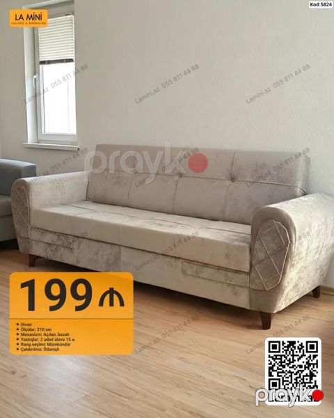 Divan – açılan, bazalı model - Ölçü: 210 sm - Mexanizm: açılan — Bakı