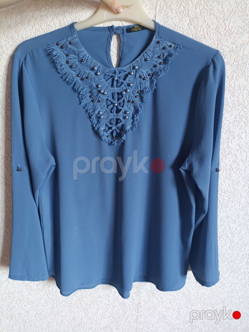 Mavi rəngli qadın bluzası Model: uzunqol, rahat kəsim Parça: nazik — Köynək, Bakı (2)
