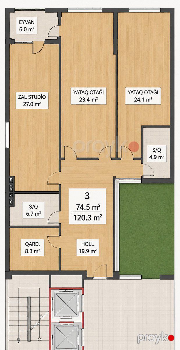 Satılır 3 otaqlı yeni tikili 120 m² — Mənzil, Bakı (6)