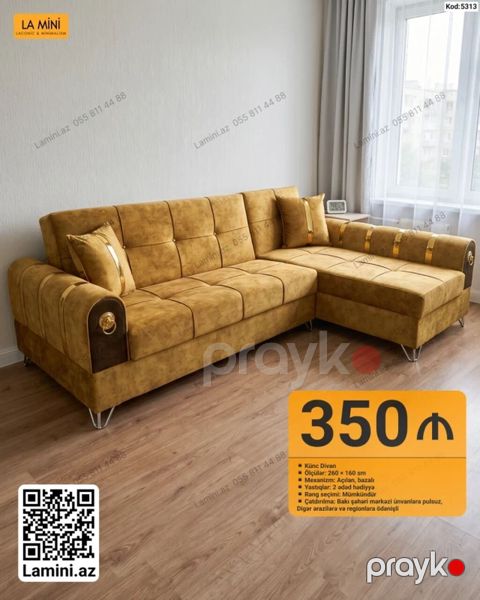 Məhsul: Künc divan (Kod: 5313) - Ölçülər: 260 160 sm - Mexanizm — Bakı