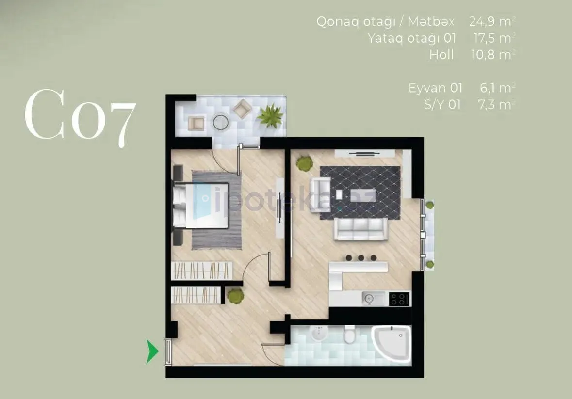Satılır: 2 Otaq, Yeni tikili, Xətai r., 66.60 m² — Mənzil, Bakı (7)
