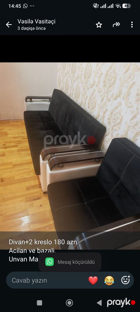 Divan+2 kreslo 180 azn Acilan ve bazali. Unvan Masazir Vesile 1022 — Bakı