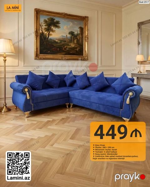 Məhsul: Künc divan (Kod: 2517) - Ölçülər: 280 200 sm - Mexanizm — Bakı