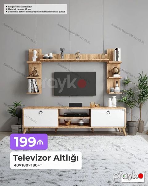 Televizor altlığı və dekor rəf dəsti Ölçü: 40×180×180 sm Material — Bakı