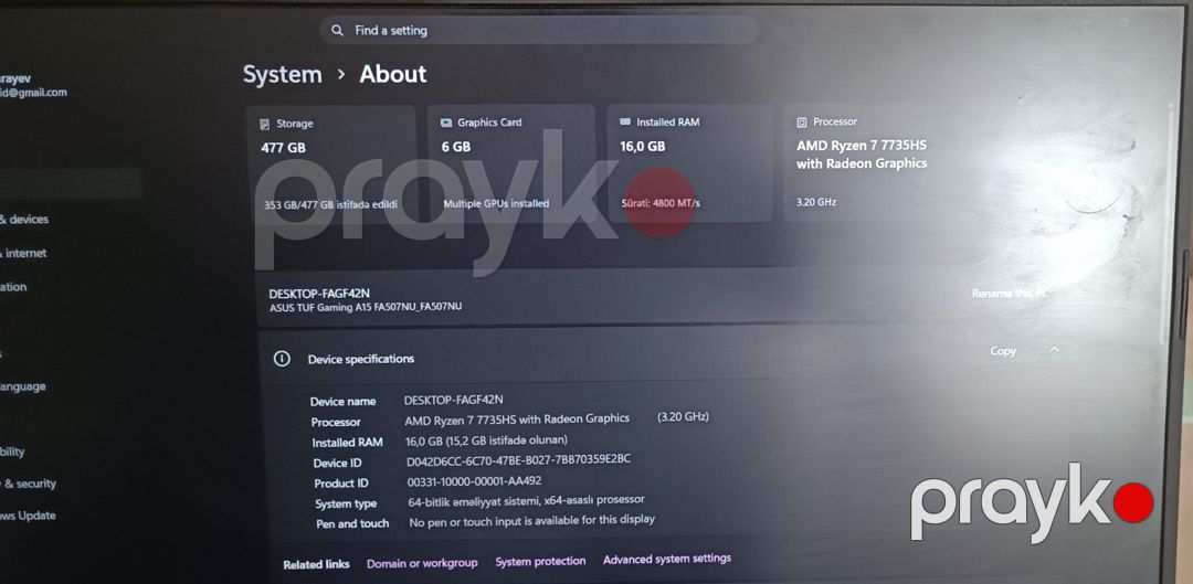 Asus TUF Gaming A15 RTX 4050 Ryzen 7 16GB 14 — Noutbuklar, Bakı (2)