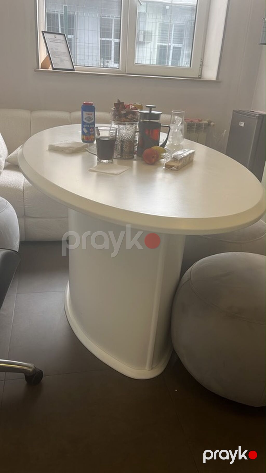 Ağ rəngli müasir yemək/çay masası - Forma: yumruğa yaxın oval üst — Masalar, Bakı (2)