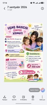 Uşaq baxıcısı (dayə) xidməti - Yer: Gəncə şəhəri, 26 nömrəli məktəb — Sebuhi Qasimov
