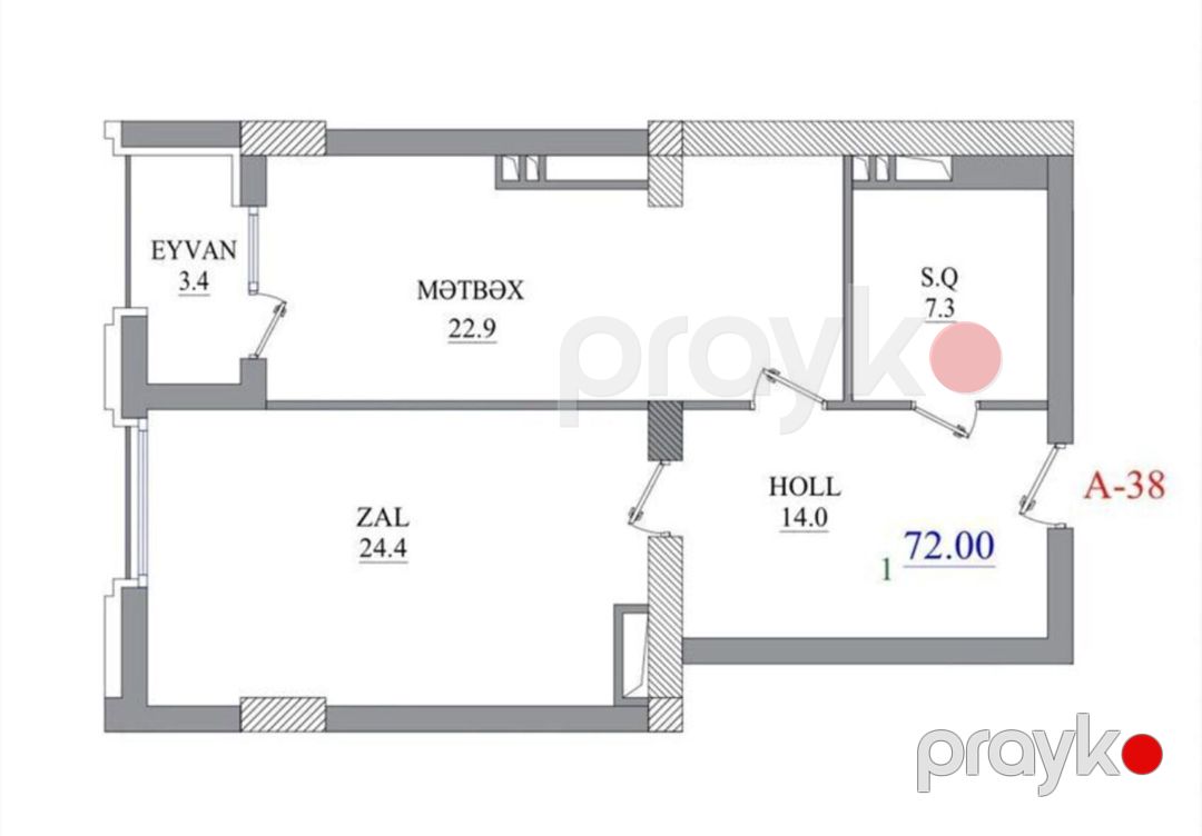 Satılır 2 otaqlı yeni tikili 72 m² — Mənzil, Bakı (3)
