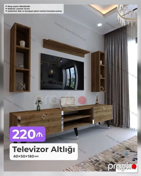 Televizor altlığı və divar modulu dəsti Ölçü: 40×50×180 sm — Bakı