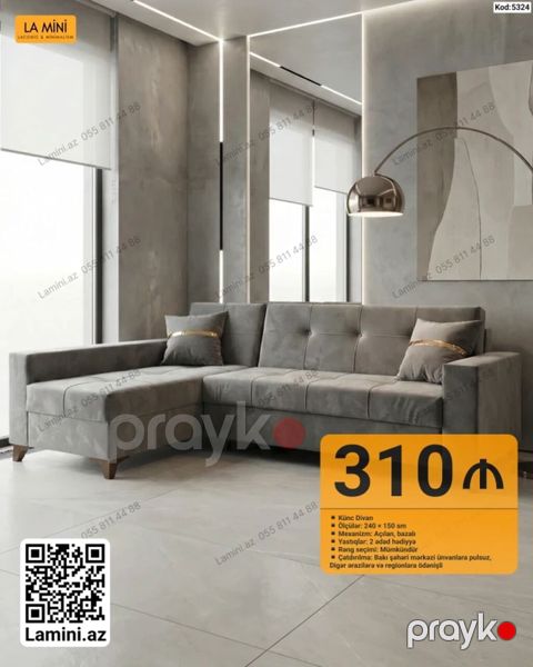 LA Mını künc divan - Model: Künc divan (Kod: 5324) - Ölçülər: 240 — Bakı