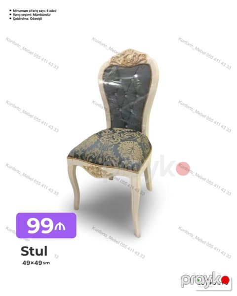 Klassik üslublu yemək otağı stulu - Ölçü: 49×49 sm - Zərif oymalı — Bakı