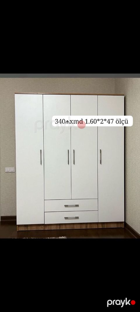 Ağ rəngdə dörd qapılı paltar dolabı - Ölçü: 1.60 2.00 0.47 m (eni — Mehdiabad