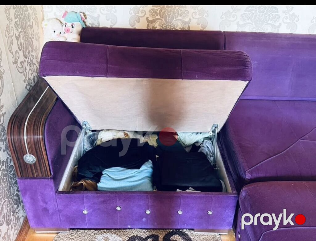 Bənövşəyi rəngdə L formalı yumşaq künc divan dəsti - Künc divan — Yumşaq mobilya dəstləri, Bakı (4)