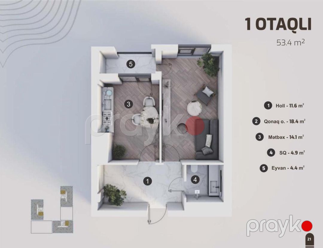 Satılır 2 otaqlı yeni tikili 53.4 m² — Mənzil, Bakı (3)
