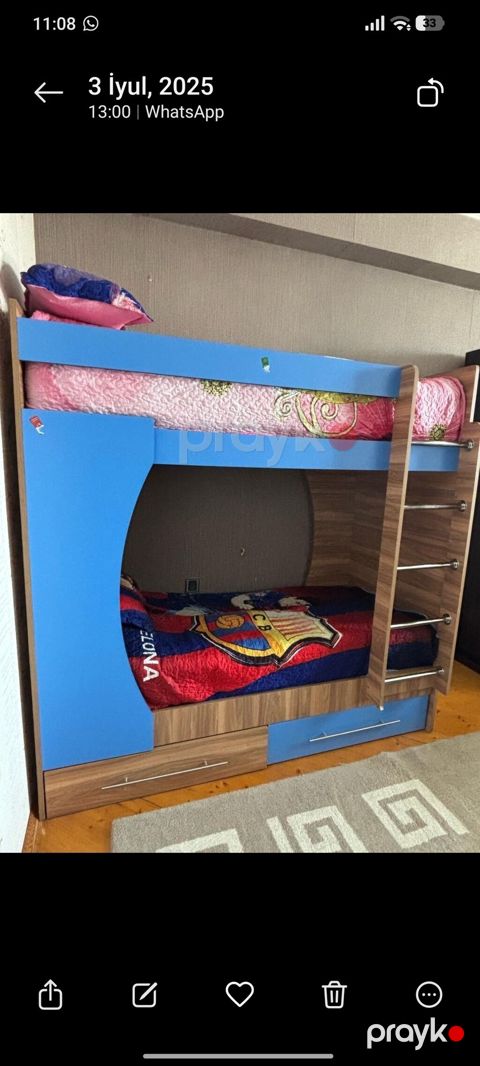 İki mərtəbəli uşaq çarpayısı -ortopedik 2 matras -en:90 -uzunluq:1:80 — Bakı