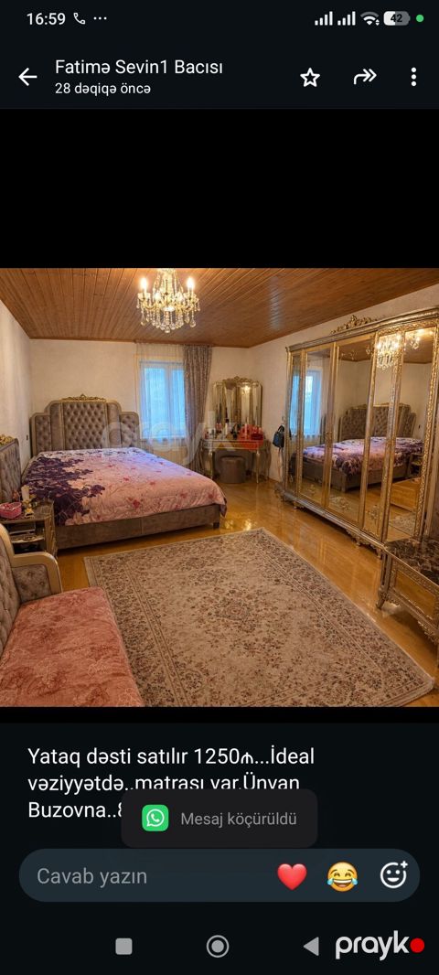 Yataq dəsti satılır 1250₼. İdeal vəziyyətdə. matrası var.Ünvan — Bakı