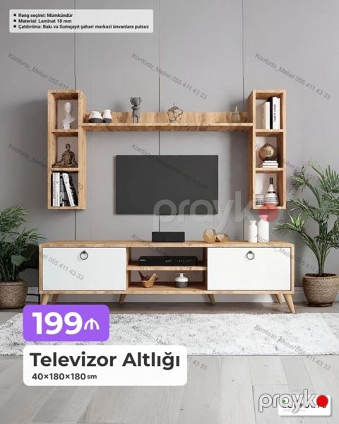 Televizor altlığı və asma rəf dəsti Ölçülər: - Altlıq: 40×180×180 sm — Bakı