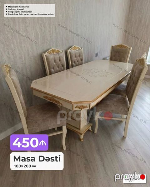Masa Dəsti – klassik dizaynlı, zərif qızılı ornamentlərlə — Bakı