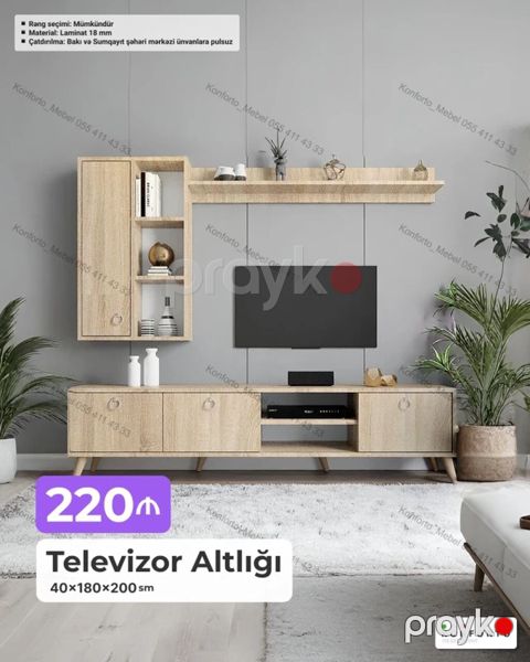 Televizor Altlığı və Asma Raf dəsti - Ölçü: 40×180×200 sm - Material — Bakı