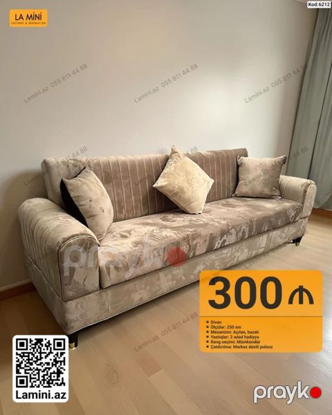 Divan – Kod: 6212 - Ölçü: 250 sm - Mexanizm: Açılan, bazalı (yataq və — Bakı
