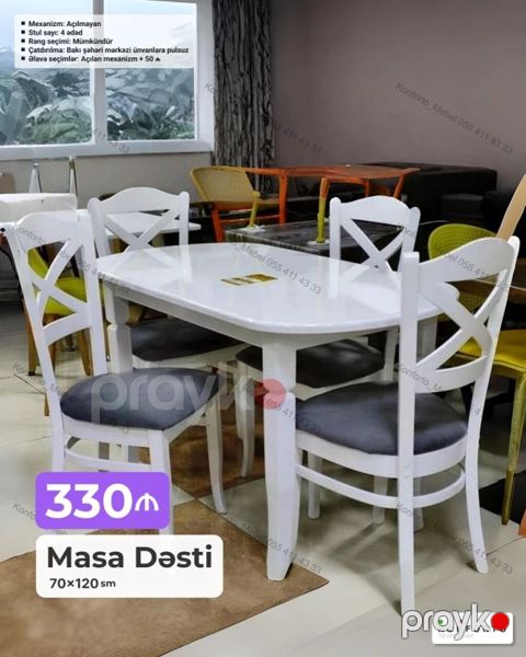 Masa Dəsti – 70×120 sm Komplekt: 1 masa + 4 stul Mexanizm — Bakı