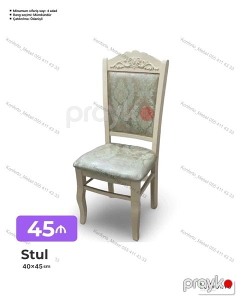 Stul – 40×45 sm - Klassik naxışlı arxa dayaq və yumşaq oturacaq — Bakı