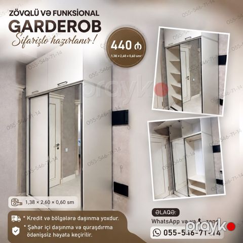 Zövqlü və funksional gardırob – sifarişlə hazırlanır. Ölçülər: 1,38 — Bakı