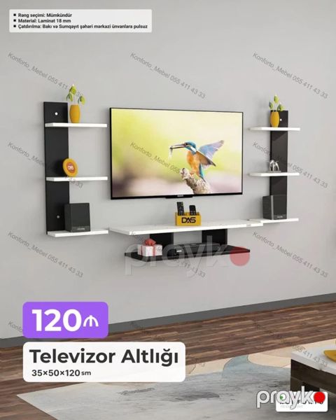 Televizor Altlığı – divara montaj üçün modern set Ölçülər: 35×50×120 — Bakı