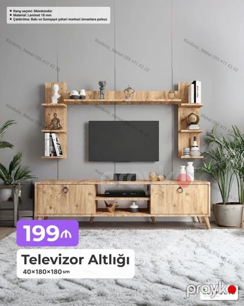 Televizor altlığı və divar rəf dəsti Ölçü: 40 180 180 sm — Bakı