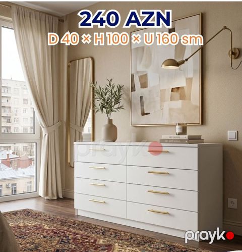 Ağ rəngli 8 çekmecəli komod Ölçülər: Dərinlik 40 sm Hündürlük 100 — Mehdiabad