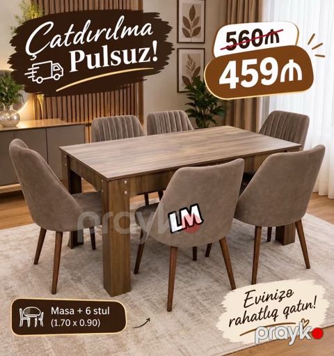 *Masa dəsti* _*Masa +6 Stull Masa bağlı: 90×1.70+6stul: *459₼* — Bakı
