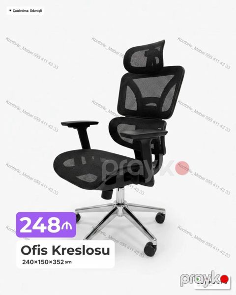 Ofis kreslosu – ergonomik dizaynlı, mesh (nəfəsalan) bel və oturacaq — Bakı