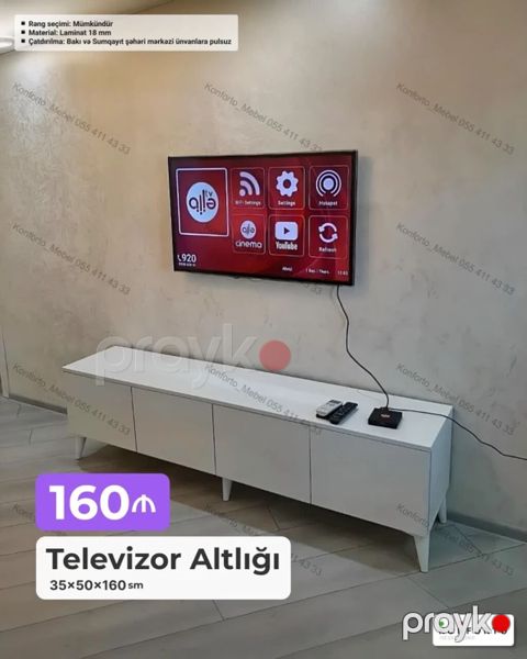 Televizor altlığı – minimal dizaynlı, ağ rəngdə. Xüsusiyyətlər — Bakı