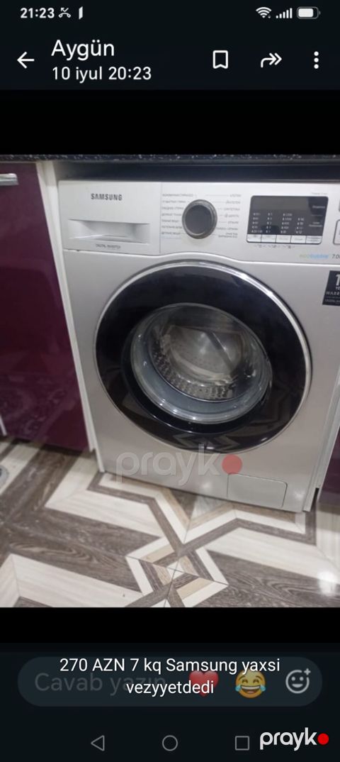 Samsung paltaryuyan maşın – ön yükləməli, 7 kq tutumlu. - Rəng: gümüşü — Masazır